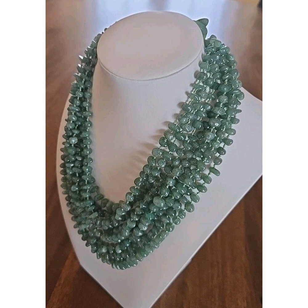 Vintage Jadeite 8 Strand Necklace Hand Knotted Silk String Toggle Clasp Rare - Picture 2 of 13